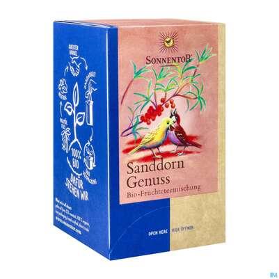 Sie sehen eine Packung Sonnentor Fruechtetee/bio Sanddorn Genuss 02536 18st, Produktbild: 02 Sonnentor Fruechtetee/bio Sanddorn Genuss 02536 18st, A-Nr.: 3574871 - 02