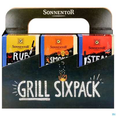 Sie sehen eine Packung Sonnentor Gewuerzmischung/bio Grillgewuerz Sixpack (grillen) Neu 01821 1pk, Produktbild: 01 Sonnentor Gewuerzmischung/bio Grillgewuerz Sixpack (grillen) Neu 01821 1pk, A-Nr.: 4793658 - 01