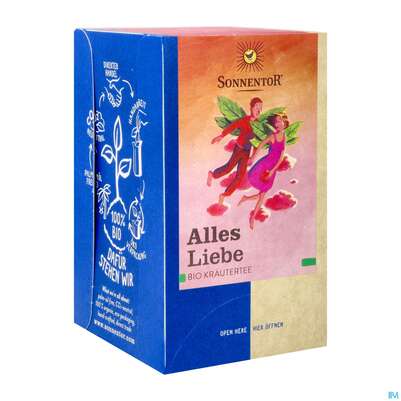 Sie sehen eine Packung Sonnentor Kraeutertee/bio Alles Liebe 02246 18st, Produktbild: 02 Sonnentor Kraeutertee/bio Alles Liebe 02246 18st, A-Nr.: 4042372 - 02