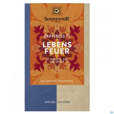 Sie sehen eine Packung Sonnentor Tee/bio Happiness Is Tee Lebensfeuer 02583 18st, Produktbild: 03 Sonnentor Tee/bio Happiness Is Tee Lebensfeuer 02583 18st, A-Nr.: 4803078 - 03