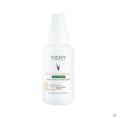 Sie sehen eine Packung Sonnenprodukte Vichy/capital Soleil Uv-clear Lsf50+ 40ml, Produktbild: 06 Sonnenprodukte Vichy/capital Soleil Uv-clear Lsf50+ 40ml, A-Nr.: 5672891 - 06