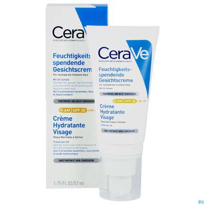 Sie sehen eine Packung Cerave Feuchtigkeitsspendend Tagescreme Lsf30 52ml, Produktbild: 05 Cerave Feuchtigkeitsspendend Tagescreme Lsf30 52ml, A-Nr.: 5275492 - 05