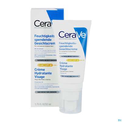 Sie sehen eine Packung Cerave Feuchtigkeitsspendend Tagescreme Lsf30 52ml, Produktbild: 06 Cerave Feuchtigkeitsspendend Tagescreme Lsf30 52ml, A-Nr.: 5275492 - 06