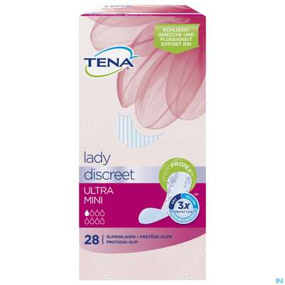 Sie sehen eine Packung Inkontinenz Tena Discreet Einlage Mini Ultra 761174 28st, Produktbild: 01 Inkontinenz Tena Discreet Einlage Mini Ultra 761174 28st, A-Nr.: 4838668 - 01