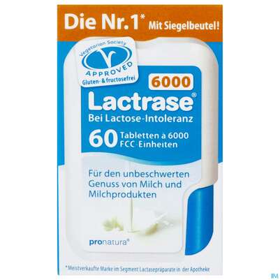 Sie sehen eine Packung Lactrase Tabl Im Klickspender 6.000 Fcc -pro Natura 60st, Produktbild: 01 Lactrase Tabl Im Klickspender 6.000 Fcc -pro Natura 60st, A-Nr.: 4309473 - 01