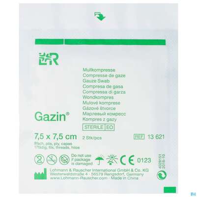 Mullkompressen Gazin Baumw.17faedig Steril 8fach 7,5x 7,5cm 2st, A-Nr.: 2570055 - 01