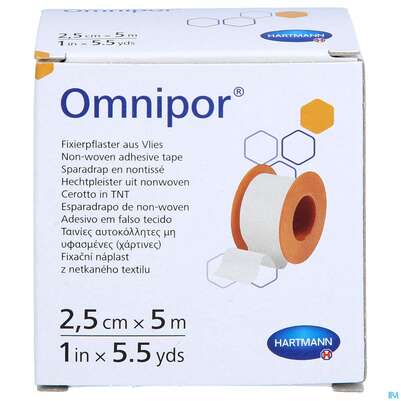 Sie sehen eine Packung Fixierpflaster Omnipor 5mx 2,5cm 1st, Produktbild: 01 Fixierpflaster Omnipor 5mx 2,5cm 1st, A-Nr.: 0874472 - 01