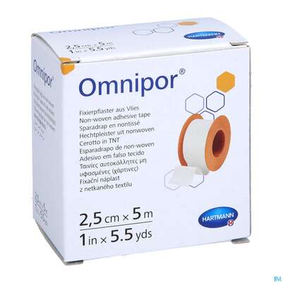 Sie sehen eine Packung Fixierpflaster Omnipor 5mx 2,5cm 1st, Produktbild: 03 Fixierpflaster Omnipor 5mx 2,5cm 1st, A-Nr.: 0874472 - 03
