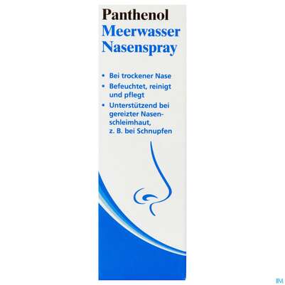 Sie sehen eine Packung Nasenspray Panthenol Meerwasser 20ml, Produktbild: 01 Nasenspray Panthenol Meerwasser 20ml, A-Nr.: 3912210 - 01