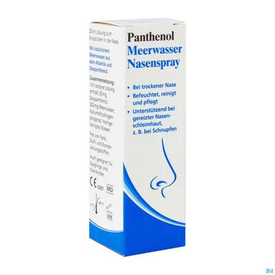 Sie sehen eine Packung Nasenspray Panthenol Meerwasser 20ml, Produktbild: 02 Nasenspray Panthenol Meerwasser 20ml, A-Nr.: 3912210 - 02
