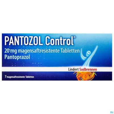 Sie sehen eine Packung Pantozol Control Magensaftresistente Tabl 20mg 7st, Produktbild: 01 Pantozol Control Magensaftresistente Tabl 20mg 7st, A-Nr.: 3544775 - 01