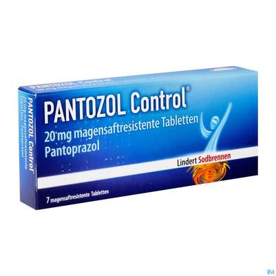 Sie sehen eine Packung Pantozol Control Magensaftresistente Tabl 20mg 7st, Produktbild: 02 Pantozol Control Magensaftresistente Tabl 20mg 7st, A-Nr.: 3544775 - 02