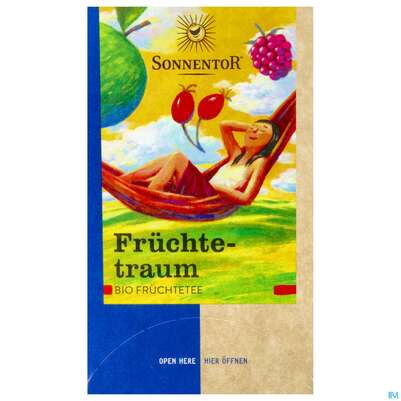 Sie sehen eine Packung Sonnentor Tee/bio Fruechtetraum 02549 18st, Produktbild: 01 Sonnentor Tee/bio Fruechtetraum 02549 18st, A-Nr.: 3574658 - 01