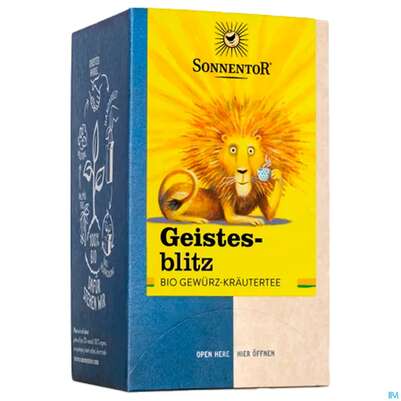 Sie sehen eine Packung Sonnentor Tee/bio Geistesblitz 02316 18st, Produktbild: 02 Sonnentor Tee/bio Geistesblitz 02316 18st, A-Nr.: 5742338 - 02