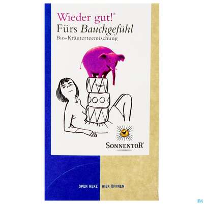 Sie sehen eine Packung Sonnentor Fuers Bauchgefuehl Tee Bio 02701 18st, Produktbild: 01 Sonnentor Fuers Bauchgefuehl Tee Bio 02701 18st, A-Nr.: 3428744 - 01