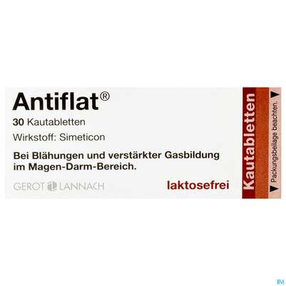 Sie sehen eine Packung Antiflat Kautabl 30st, Produktbild: 01 Antiflat Kautabl 30st, A-Nr.: 2462414 - 01
