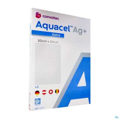 Sie sehen eine Packung Wundauflagen Aquacel Ag+/extra +verstaerkungsfasern 20x 30cm 41356 5st, Produktbild: 02 Wundauflagen Aquacel Ag+/extra +verstaerkungsfasern 20x 30cm 41356 5st, A-Nr.: 4262228 - 02
