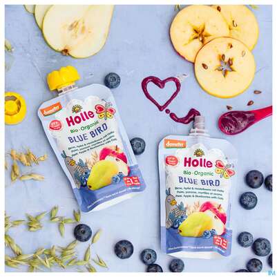 Holle Demeter Bio Fruechtepueree Ab 1 Jahr Bio Blue Bird Apfel/heidelbeer/hafer 100g, A-Nr.: 5080802 - 05