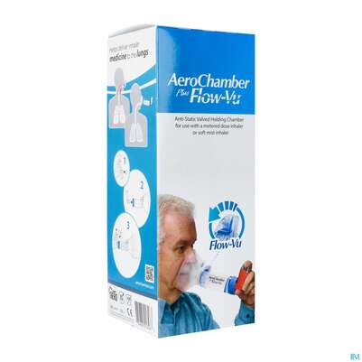 Sie sehen eine Packung Inhalatoren U.zubehoer Aero Chamber +maske Blau Erwachsene +flow-vu Neu 1st, Produktbild: 02 Inhalatoren U.zubehoer Aero Chamber +maske Blau Erwachsene +flow-vu Neu 1st, A-Nr.: 5476492 - 02