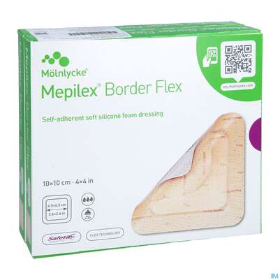 Sie sehen eine Packung Schaumverband Mepilex/flexibel Border 10x 10cm 10st, Produktbild: 04 Schaumverband Mepilex/flexibel Border 10x 10cm 10st, A-Nr.: 4802274 - 04