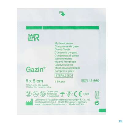 Mullkompressen Gazin Baumw.17faedig Steril 16fach 5x 5cm 2st, A-Nr.: 2570084 - 02