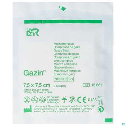 Mullkompressen Gazin Baumw.17faedig Steril 16fach 7,5x7,5cm 2st, A-Nr.: 2570121 - 01