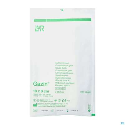 Sie sehen eine Packung Mullkompressen Gazin Baumw.17faedig Steril 16fach 18x 8cm 2st, Produktbild: 02 Mullkompressen Gazin Baumw.17faedig Steril 16fach 18x 8cm 2st, A-Nr.: 2570173 - 02