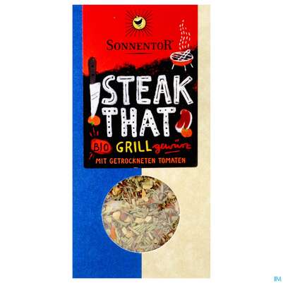 Sie sehen eine Packung Sonnentor Gewuerzmischung/bio Grillgewuerz Steak That 00862 50g, Produktbild: 01 Sonnentor Gewuerzmischung/bio Grillgewuerz Steak That 00862 50g, A-Nr.: 4793641 - 01