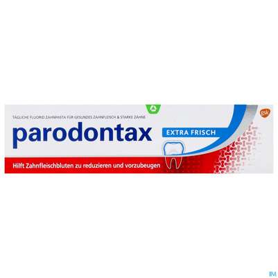 Sie sehen eine Packung Zahnpaste Parodontax Extra Frisch 75ml, Produktbild: 01 Zahnpaste Parodontax Extra Frisch 75ml, A-Nr.: 4127080 - 01
