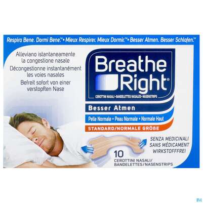 Sie sehen eine Packung Nasen Strips Besser Atmen Breathe Right Nasen Pflaster Beige Normal 10st, Produktbild: 01 Nasen Strips Besser Atmen Breathe Right Nasen Pflaster Beige Normal 10st, A-Nr.: 5811513 - 01