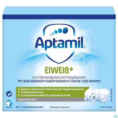 Sie sehen eine Packung Aptamil Eiweisssupplement Plus 50x1g 1pk, Produktbild: 02 Aptamil Eiweisssupplement Plus 50x1g 1pk, A-Nr.: 5748200 - 02