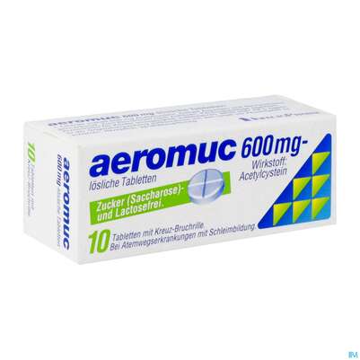 Sie sehen eine Packung Aeromuc Tabl Löslich 600mg 10st, Produktbild: 02 Aeromuc Tabl Löslich 600mg 10st, A-Nr.: 1284962 - 02