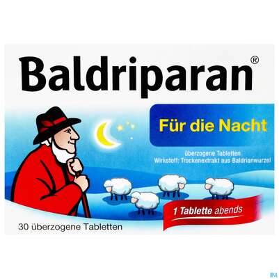 Sie sehen eine Packung Baldriparan Fuer Die Nacht Ueberzogene Tabl 30st, Produktbild: 01 Baldriparan Fuer Die Nacht Ueberzogene Tabl 30st, A-Nr.: 4452414 - 01