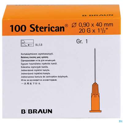 Injektionsspritzen U.zubeh. Einmalkanuelen Sterican Standard Gr 1 G20x1 1/2 0,9x 40mm 46575 100st, A-Nr.: 2692462 - 01
