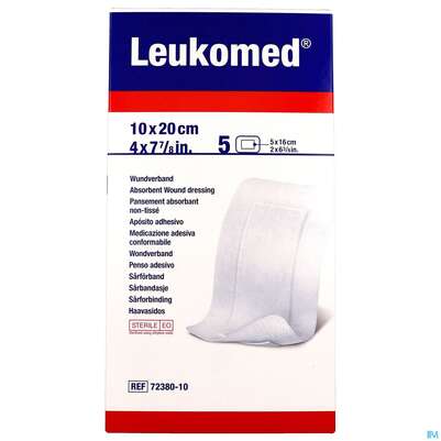 Sie sehen eine Packung Wundverband Leukomed/steril Verklebungsschutz 10x20cm 5st, Produktbild: 01 Wundverband Leukomed/steril Verklebungsschutz 10x20cm 5st, A-Nr.: 3896882 - 01