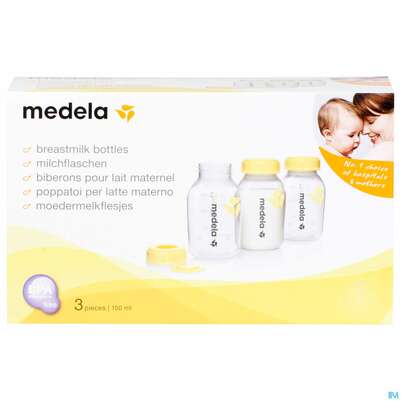 Sie sehen eine Packung Medela Milchflaschen 150ml Set 3st, Produktbild: 01 Medela Milchflaschen 150ml Set 3st, A-Nr.: 3066991 - 01