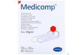 Kompressen Medicomp Vliesstoff 4fach Steril 7,5x 7,5cm 25x2 50st, A-Nr.: 1651998 - 01
