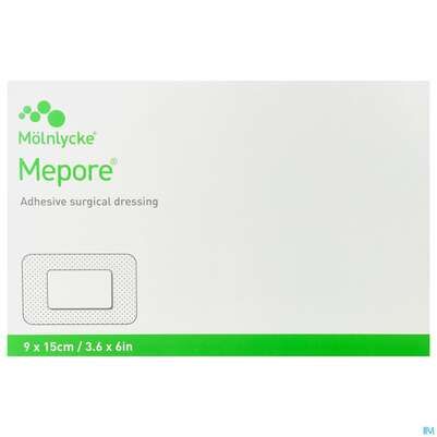 Sie sehen eine Packung Wundverband Mepore Steril Pharm 9x 15cm 5st, Produktbild: 01 Wundverband Mepore Steril Pharm 9x 15cm 5st, A-Nr.: 3627320 - 01
