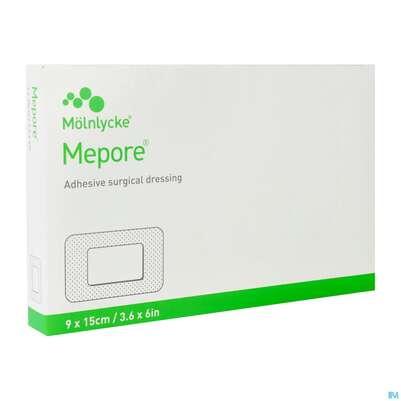 Sie sehen eine Packung Wundverband Mepore Steril Pharm 9x 15cm 5st, Produktbild: 02 Wundverband Mepore Steril Pharm 9x 15cm 5st, A-Nr.: 3627320 - 02