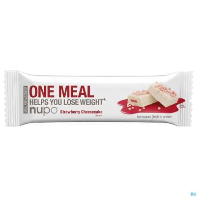 Sie sehen eine Packung Nupo Lebenswert Onemeal/bar Strawberry 60g, Produktbild: 01 Nupo Lebenswert Onemeal/bar Strawberry 60g, A-Nr.: 5739106 - 01