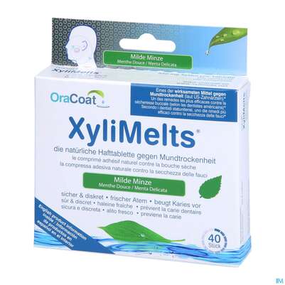 Sie sehen eine Packung Xylimelts Hafttabl 40s Milde Minze Artikelnr 01ac0034 40st, Produktbild: 04 Xylimelts Hafttabl 40s Milde Minze Artikelnr 01ac0034 40st, A-Nr.: 4165413 - 04