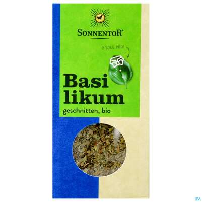 Sie sehen eine Packung Sonnentor Bio Basilikum Geschnitten 00317 15g, Produktbild: 01 Sonnentor Bio Basilikum Geschnitten 00317 15g, A-Nr.: 3739929 - 01