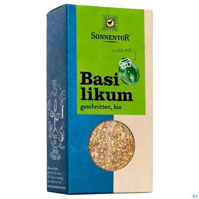 Sie sehen eine Packung Sonnentor Bio Basilikum Geschnitten 00317 15g, Produktbild: 04 Sonnentor Bio Basilikum Geschnitten 00317 15g, A-Nr.: 3739929 - 04