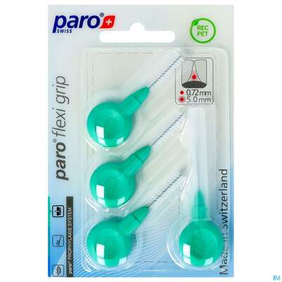 Sie sehen eine Packung Zahnbuersten Paro Flexigrip 5,0mm Gruen 4st, Produktbild: 01 Zahnbuersten Paro Flexigrip 5,0mm Gruen 4st, A-Nr.: 2652729 - 01