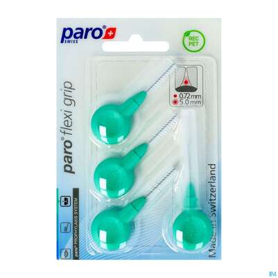 Sie sehen eine Packung Zahnbuersten Paro Flexigrip 5,0mm Gruen 4st, Produktbild: 02 Zahnbuersten Paro Flexigrip 5,0mm Gruen 4st, A-Nr.: 2652729 - 02